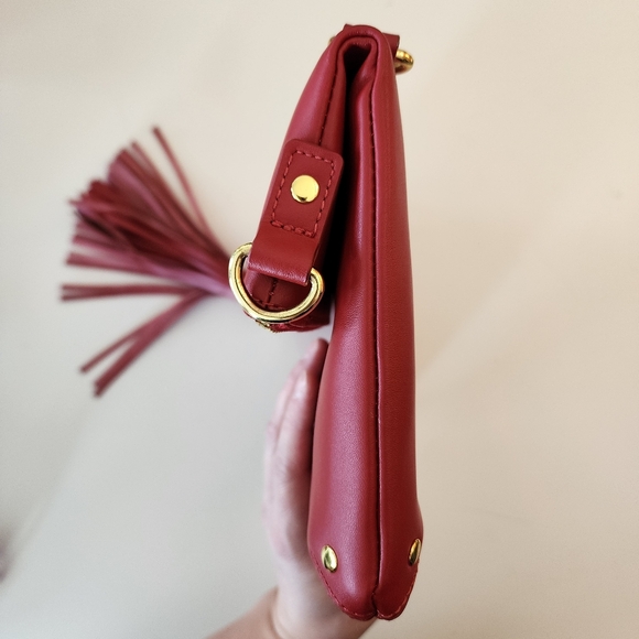 JOY & IMAN Red Genuine Leather Clutch Tassel Detail EUC - Picture 6 of 14
